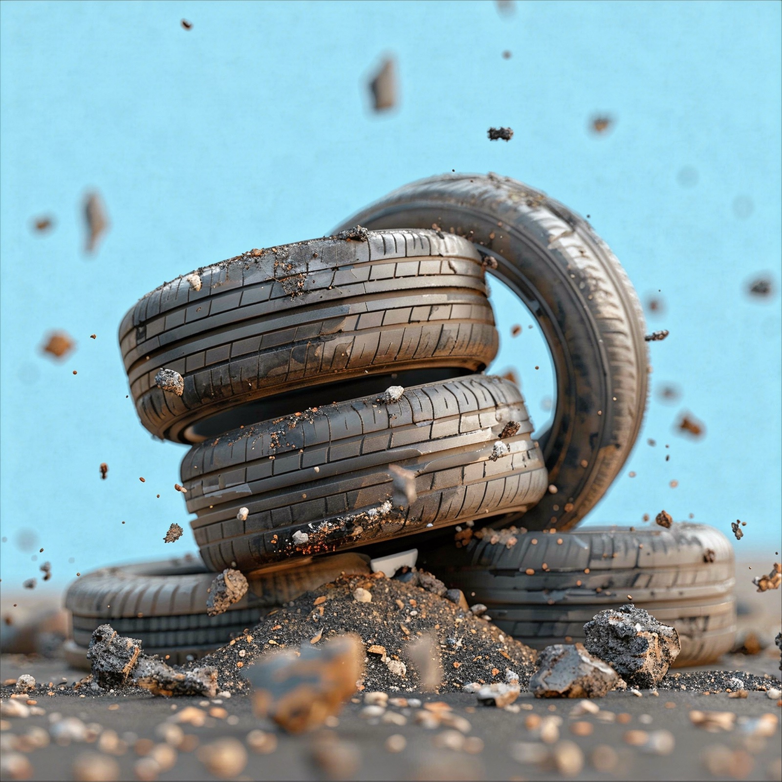 Used tyre waste pile awaiting recycling